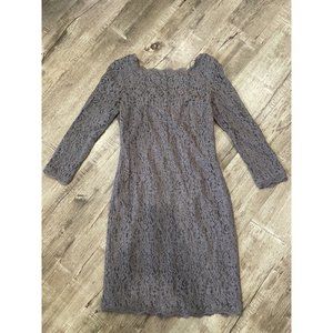 Adrianna Papell Square Neck Lace Shift Dress Gray Women's Size 4